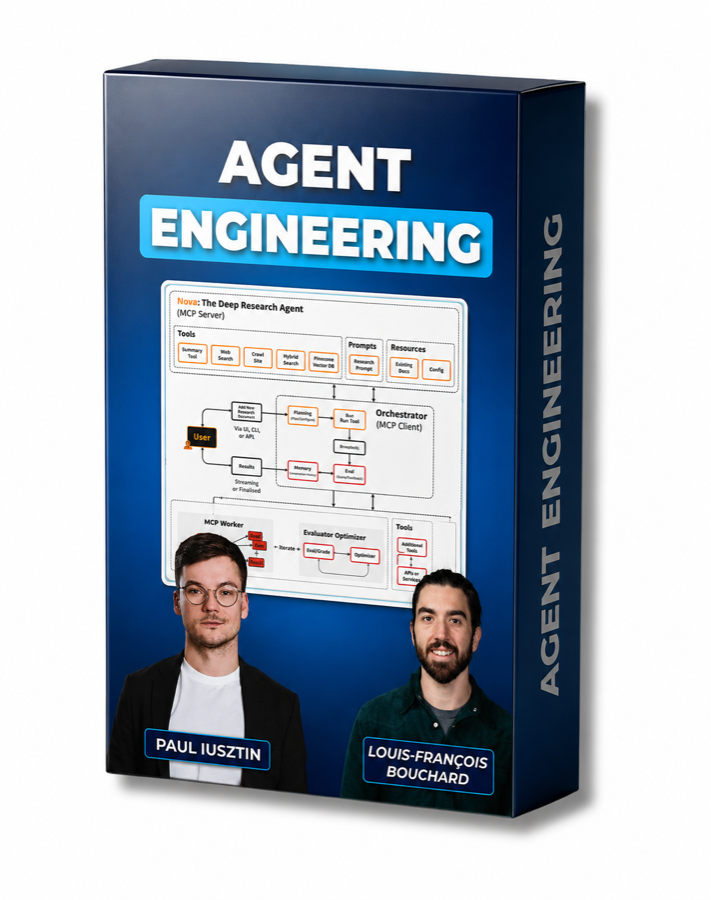 Agent Engineering course box with instructors Paul Iusztin and Louis-François Bouchard