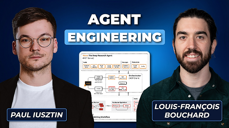 Agent Engineering course artwork with instructors Paul Iusztin and Louis-François Bouchard